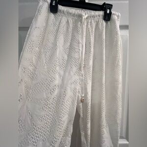 NWT Blue Island White Lace Wide-Leg Cover up Pants Size L